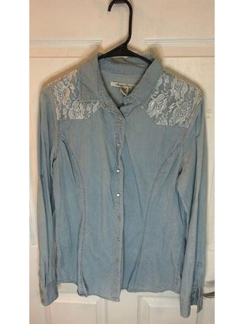 American Rag Women’s Denim Button-Up Shirt Blue Jean Top Size Large
